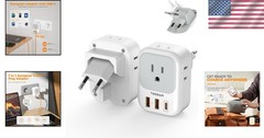 Foldable Type C European Travel Plug Adapter – 7-in-1, 2 Pack for Quick Charging