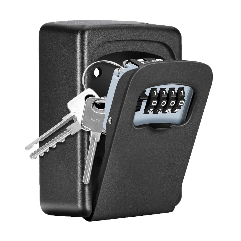 Key Lock Box Wall Mounted, 4 Digit Combination Lockbox for Outside, House Key…
