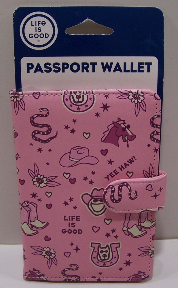 Life is Good Passport Wallet w/Interior Card Slots Magnetic Closure PINK