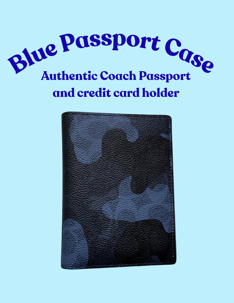 COACH Passport Credit Card Case Signature Camo Print Blue Multi /NEW