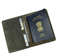 Buffalo Leather Green Passport Holder Document Cover Travel Credit Card Wallet