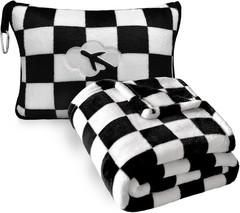 Travel Blanket and Pillow Compact, Premium Soft 2 in 1 Airplane Blanket
