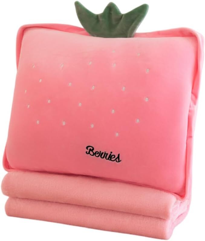 Travel Blanket and Pillow Set for Nap/Car/Airplane/Camping Fruit pink for girls