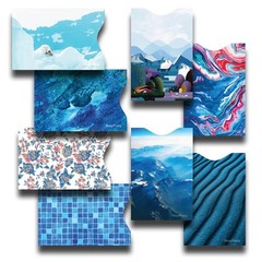 8 RFID Blocking Sleeves, Unique Designs and Arts in Blue, Anti-Theft Credit Card