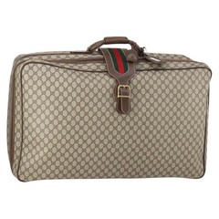 GUCCI GG Supreme Web Sherry Line Travel Bag PVC Beige Gold Auth 146422
