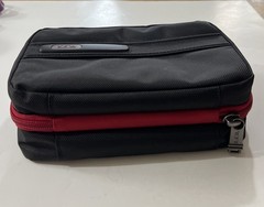 Tumi Alpha Split Kit Travel Black Toiletry Cosmetic Bag Organizer Red Zipper