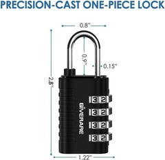 4 Pack Combination Lock, 4-Digit Padlock Keyless, Resettable Metal Luggage Locks
