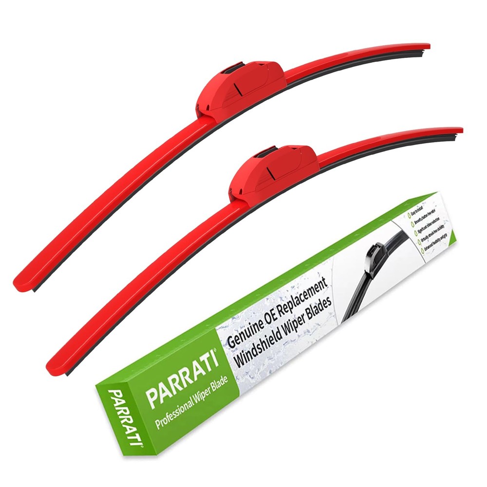 OEM QUALITY 24″ + 18″ PARRATI Premium All-Season Bright Red Windshield Wiper …