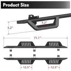 Running Boards For 18-25 Jeep Wrangler JL Black Powder Coated Side Steps Bars