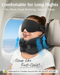 Travel Pillow for Long Flight Airplane, Head Strap Combo with 3D Contoured Sleep