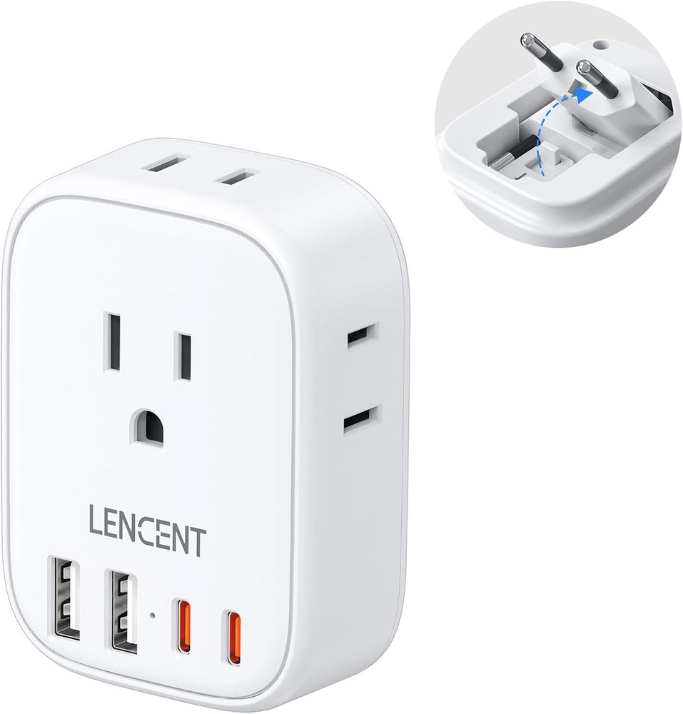 Compact 4AC + 4USB Type-C Adapter for European Travel – Fast Charging Essential