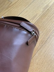 NWT Perry Ellis Brown Leather Travel Kit Toiletry Bag Hanging Hook and Bottles