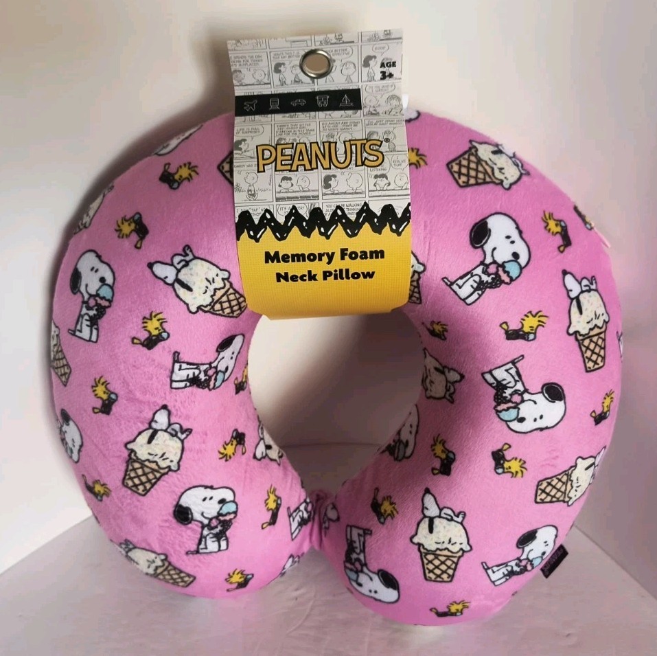 Peanuts Snoopy Pink Ice Cream Print Memory Foam Travel Neck Pillow New Free Ship
