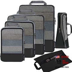 4 Set/6 Set/8 Set Compression Packing Cubes Travel 6-Black Half Mesh