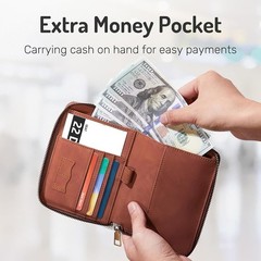 Travel Passport Holder Wallet W/ Zipper Pocket Credit Card Slots Cash ID New