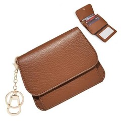 Women Small Wallet RFID Blocking Slim Wallet with Coin Pocket Tri Dark Brown