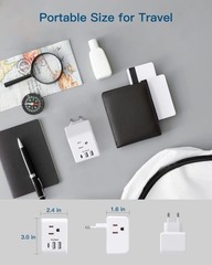 2 Pack European Travel Plug Adapter, International 3.0*2.4*1.6 in, White