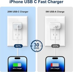 20W USB C Fast Charger Cube Type C Charging Cable For iPhone 17 16 15 14 13 12 8