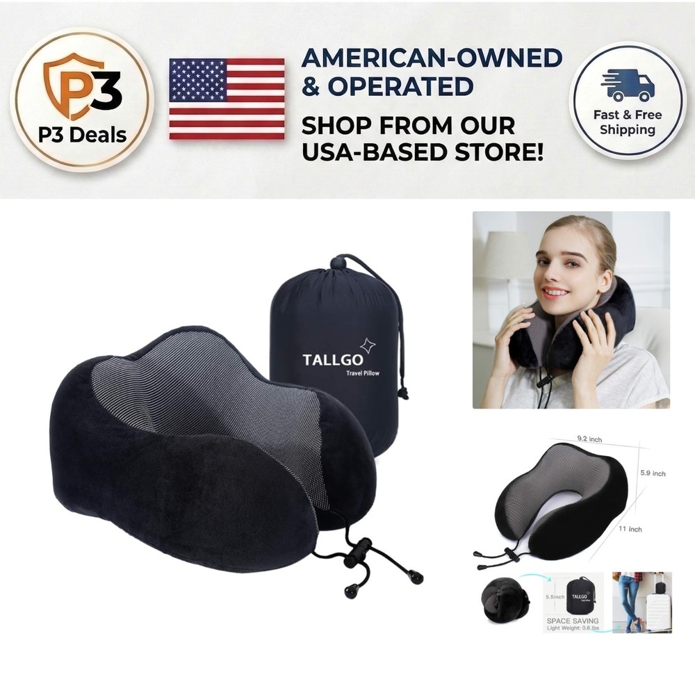 Black U-Shape Travel Pillow – Soft, Breathable Memory Foam for Ultimate Comfort