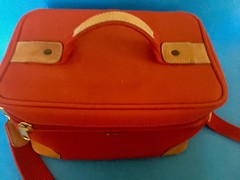 Lancel Paris Leather-Trim Nylon Canvas Travel Case Red Made In France