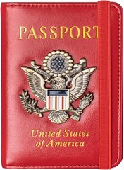 RFID Leather Passport Holder Wallet Card Case Travel Organizer US Passport Red