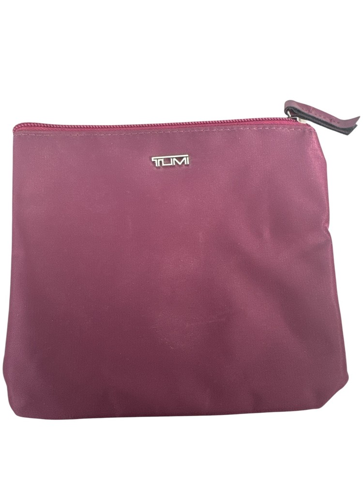 TUMI for Delta Plum Burgundy ZIP Pouch Soft Travel Case Toiletries Makeup Bag