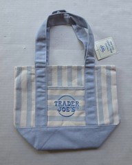 Four (4) Trader Joe’s Striped Mini Canvas Tote Bag – Light Brown, Pink, Green