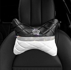 Dotesy 2PCS Rhinestone Car Headrest Neck Pillow for Driving with Black White