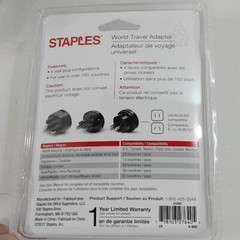 NEW Staples World Travel Adapter 4 Wall Plug Configurations 150+ Countries