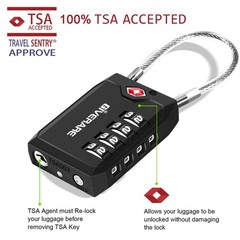 2 Pack TSA Approved Travel Luggage Locks, 4-Digit Cable Combination Black
