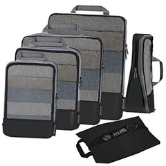 4 Set/6 Set/8 Set Compression Packing Cubes Travel 6-Black Half Mesh