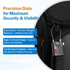 Open Alert TSA Approved Luggage Locks, 6 Pack, Easy One_Size, Black 6 Pack