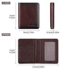 Bifold Slim Men Wallet Genuine Leather Thin, Small Vertical RFID Coffee