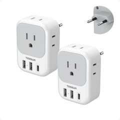 2 Pack US to Europe Plug Adapter 4 AC Outlets 3 USB Type C Travel Essentials