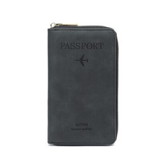 RFID Leather Passport Case Cover Travel Zipper Wallet Card Holder with Wristband