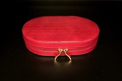 Portable JEWELRY CASE ORGANIZER Red Clutch; 2-Compartments; Beige-Soft Inner NOB