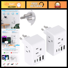 2 Pack Travel Plug Adapter Type J for Switzerland, 3 Outlets & 4 USB Ports