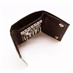 Brown Genuine Leather Keychain Men’s Trifold Card Wallet Key Ring Holder