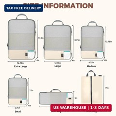BAGAIL Lightweight Compression Packing Cubes for Travel, 6 Set, Beige | Salis Ny