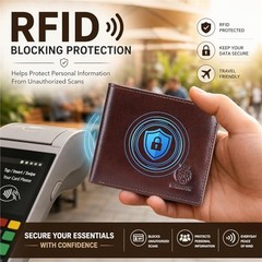 Top Grain Leather Wallet for Men, RFID Blocking Bifold Wallet with Coffee Brown