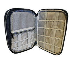 S-ZONE Brown Cowhide Leather Canvas Organizer Toiletry Travel Double Zipper Case