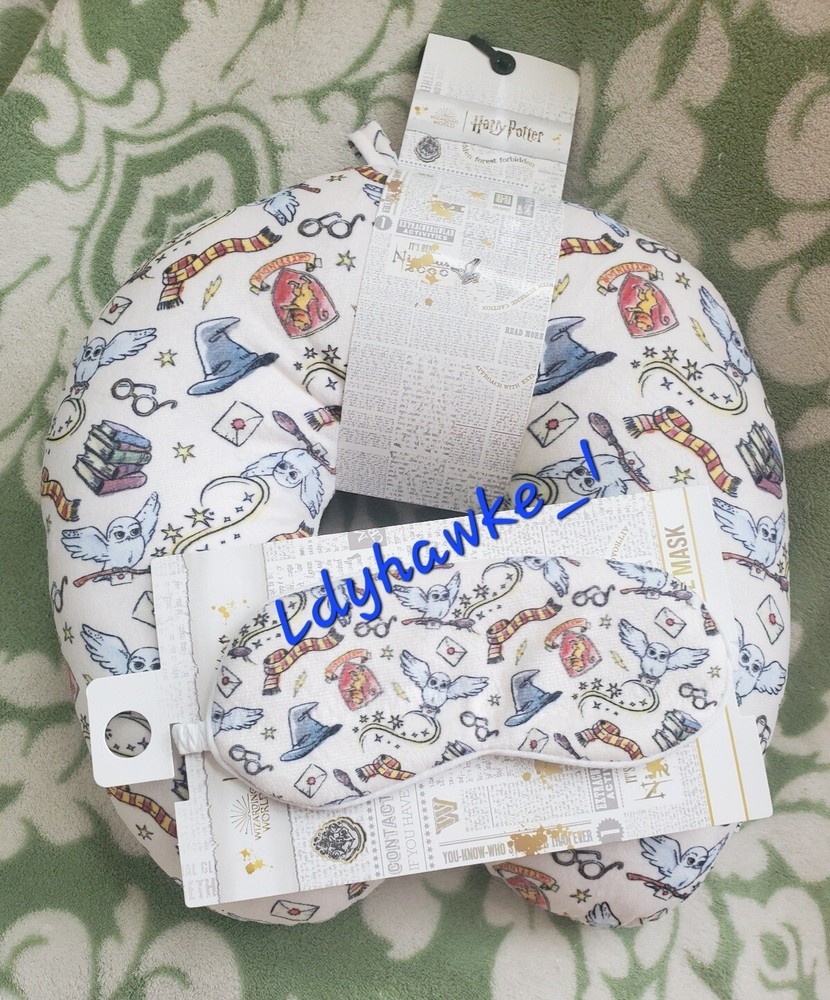 Harry Potter Neck Pillow & Sleep Mask Hogwarts Hedwig Gryffindor Broom Hat NWT