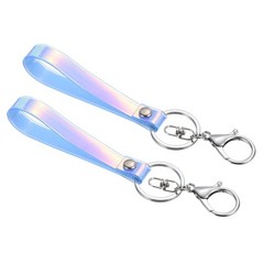 2pcs Wrist Lanyard for Keys, Wristlet Strap Keychain Silver Keyring, Blue
