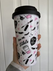 Decorative Travel Cup Lashes Coffee Mascara Design Pink White Black Plastic New