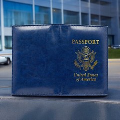 Genuine Leather US Passport Cover ID Holder Wallet Travel Case Handmade Blue