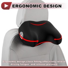 Car Headrest Pillow Polyester, Memory Foam Black 1Pcs for Driving Travel