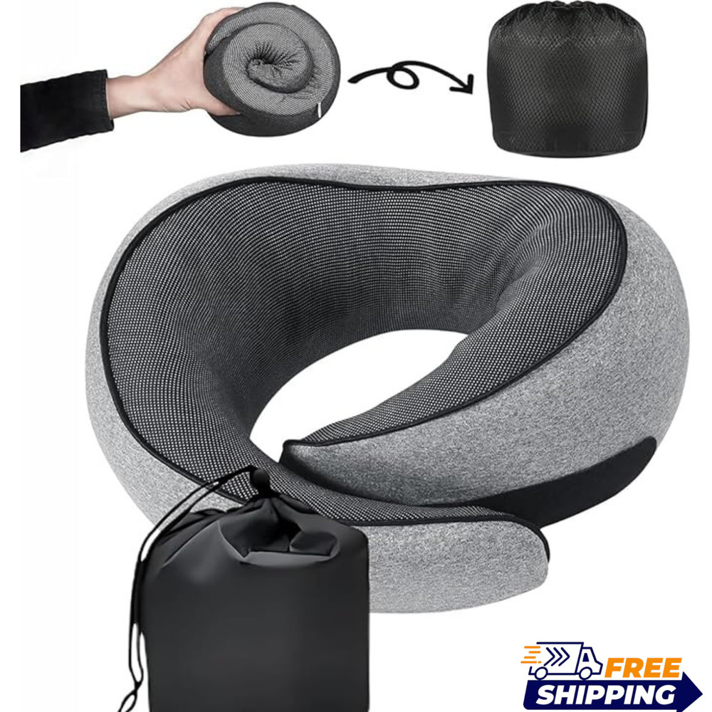 Memory Foam U-Shaped Travel Neck Pillow – Soft Cushion Head & Neck Support, Comf