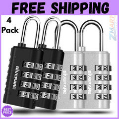 4 Pack Combination Lock, 4-Digit Padlock Keyless, Resettable Metal Luggage Locks
