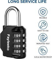 Combination Lock, 4 Digit Padlock for School Gym Sports Locker, Fence, Toolbox,