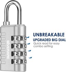 4 Pack Combination Lock, 4-Digit Padlock Keyless, Resettable Metal Luggage Locks